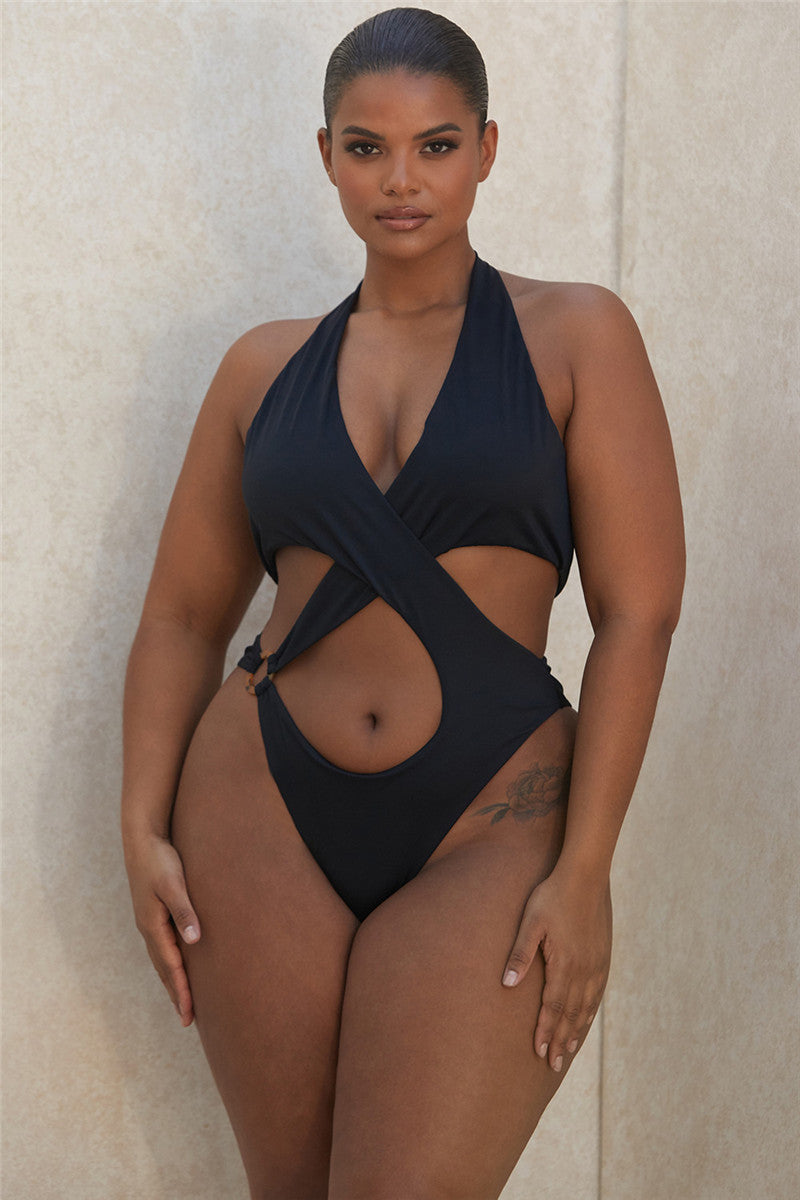 Front Cross One-Piece Swimsuit