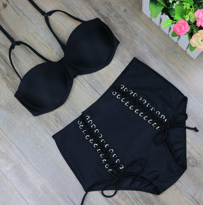 High-Waisted Goth Bikini Set