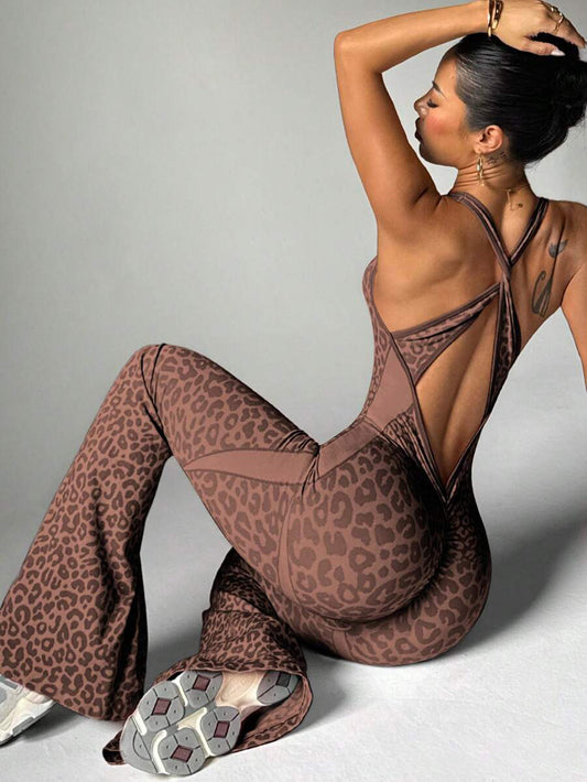 Leopard Print Cross Back Jumpsuit