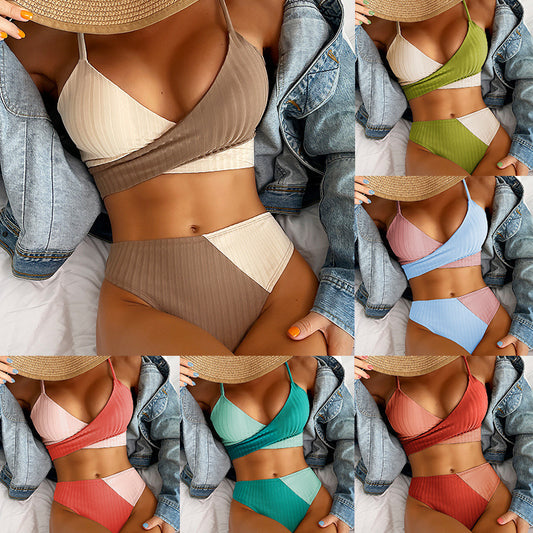 Ribbed Patchwork Bikini Set