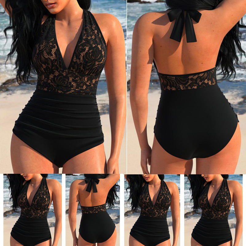 Backless Patchwork One-Piece Swimsuit